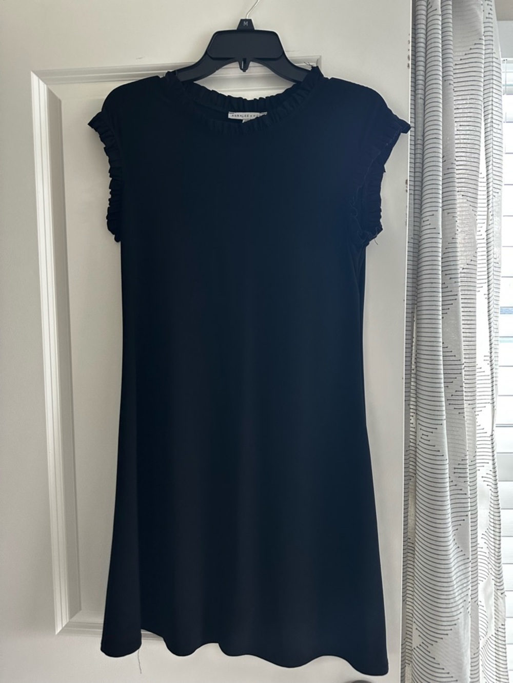 Ruffled Cap Sleeve Black Shift Dress